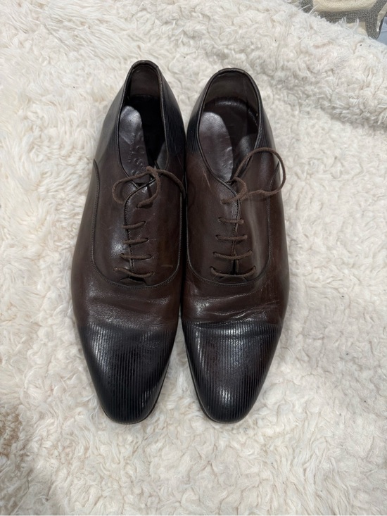 Men\'s Brown Leather Lace-Up Oxfords with Black Cap Toe